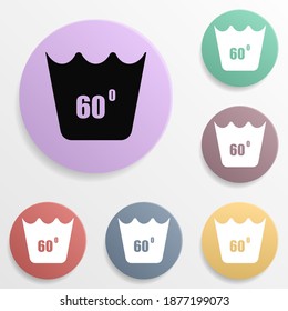 Can not be washed above 60 degrees badge color set icon. Simple glyph, flat vector of wash icons for ui and ux, website or mobile application
