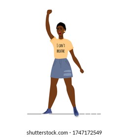 I can not breathe. African American woman protests. US Human Rights Protest Banner. Vector illustration. Isolated on a white background.
