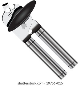 Can opener consumer with the ability to open the bottle. Vector illustration.