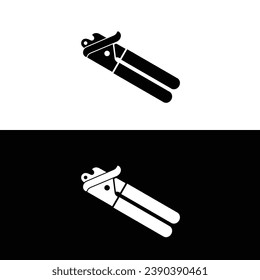 Can opener flat silhouette vector. Silhouette kitchen utensil icon. Set of black and white symbols for kitchen concept. Kitchen gadgets, tools.  Kitchenware