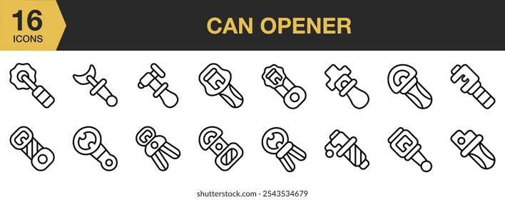 Can Opener icon set. Includes Can Opener Line Icons, and More. Outline icons vector collection.