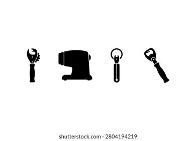 Can Opener Silhouette Set Minimal Black Kitchen Tool Icons