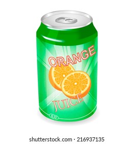 Can with orange juice. Vector illustration.
