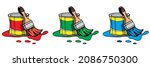 can of paint and paint brush red green and blue set 