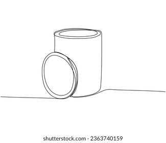 Can of paint, glue, varnish, thinner, building materials one line art. Continuous line drawing of repair, professional, hand, people, concept, support, maintenance.