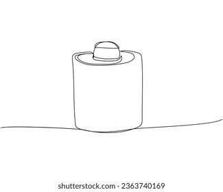 Can of paint, glue, varnish, thinner, building materials one line art. Continuous line drawing of repair, professional, hand, people, concept, support, maintenance.