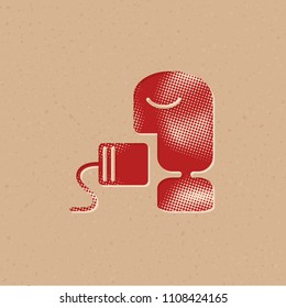 Can phone icon in halftone style. Grunge background vector illustration.