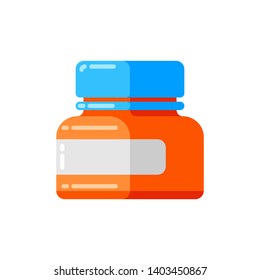 Can of pills icon in flat style. Medical illustration isolated on white background.