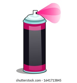 Can of pink spray paint isolated on a white background. Vector cartoon close-up illustration