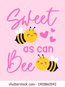 “Sweet As Can Bee” Pun Quotes With Cute Bee Couple Cartoon For Valentine’s Day Card Design.