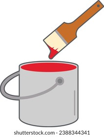 A can of red paint and a brush