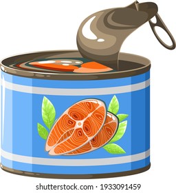 Can of salmon fish on a white background.