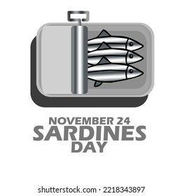 A can of sardines with bold text on a white background to celebrate Sardines Day on November 24