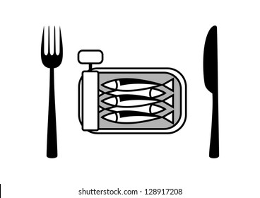 Can of sardines with cutlery