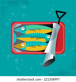 Can of sardines. Vector illustration.