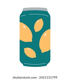 Can of soda, carbonated lemonade. Isolated vector illustration for summer design