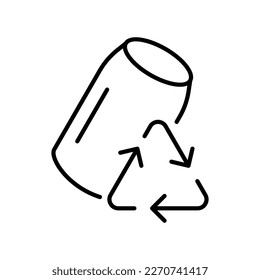 Can of soda with recycling line icon. Rubbish, keeping the planet clean, green peace, pollution. Security ecology. Vector line icon on white background