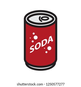 Can soda red label. Simple flat design. Isolate on white background.