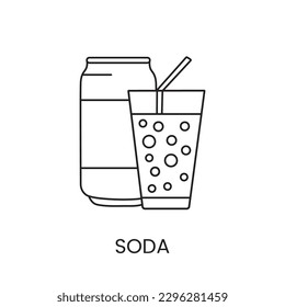 Can of soda water and glass line icon in vector, drink illustration.