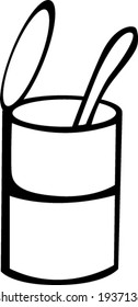 can of soup with a spoon