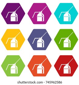 Can of spray paint icon set many color hexahedron isolated on white vector illustration