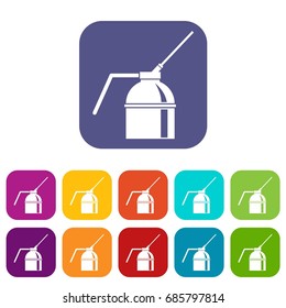Can of spray paint icons set vector illustration in flat style in colors red, blue, green, and other