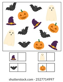 Eu posso espiar atividade de halloween para crianças, planilha de halloween, atividade de contagem imprimível para jardim de infância 