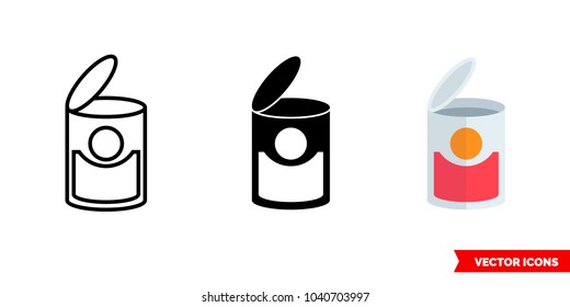 Can symbol icon of 3 types: color, black and white, outline. Isolated vector sign symbol.