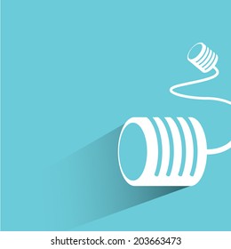 can telephone, communication concept, blue background, flat and shadow theme
