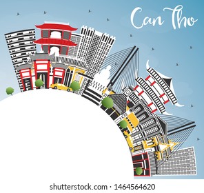 Can Tho Vietnam City Skyline with Gray Buildings, Blue Sky and Copy Space. Vector Illustration. Business Travel and Tourism Concept with Historic Architecture. Can Tho Cityscape with Landmarks.