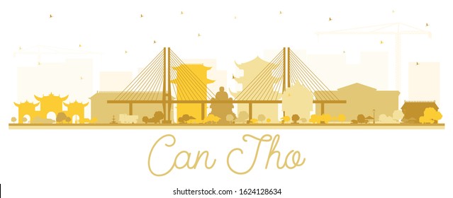 Can Tho Vietnam City Skyline Silhouette with Golden Buildings Isolated on White. Vector Illustration. Business Travel and Tourism Concept with Historic Architecture. Can Tho Cityscape with Landmarks.