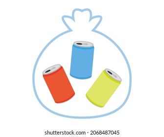 Una lata en una bolsa de basura. Reciclar. Con Ilustración vectorial.