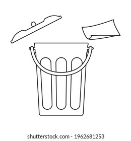 Can trash vector outline icon. Vector illustration can trash on white background. Isolated outline illustration icon of garbage basket.