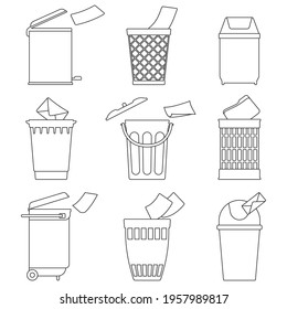 Can trash vector outline set icon. Vector illustration garbage basket on white background. Isolated outline set icon can trash.