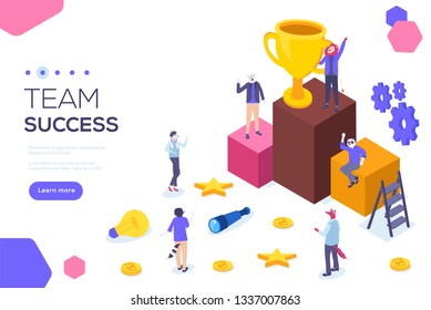 Can use for web banner, infographics, hero images. Success concept banner vector illustration. Flat isometric isolated on white background.