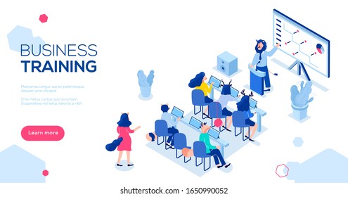 Can use for web banner, infographics flat.  Isometric isolated on white background. Business training or courses vector illustration concept.
