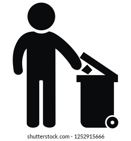 can for waste, black figure and trash can, vector icon