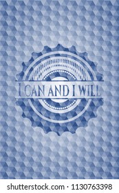 I can and i will blue emblem or badge with geometric pattern background.