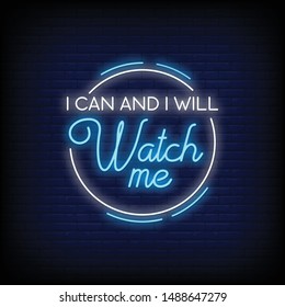 I can and I will for poster in neon style. Modern quote inspiration in neon signs. invitation card, light banner, greeting card, posters, flyers
