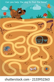 Can you help the dog to find the bone? Maze illustration for children.