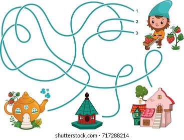 Can you help the gnome for find his teapot house? (Vector illustration)
