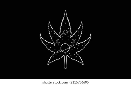 hoja de canabis con el diseño del logotipo del arte de la línea del paisaje del cielo ilustración vectorial 