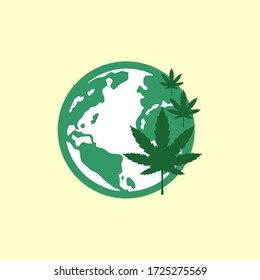 hoja de canabis y mundo, marihuana, ilustración vectorial