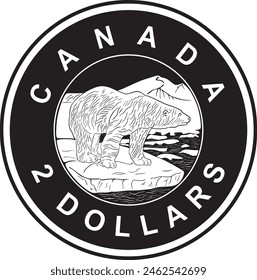 Canada 2 dollars coin vector design handmade silhouette.	