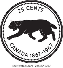 Canada 25 cents coin vector design handmade silhouette.