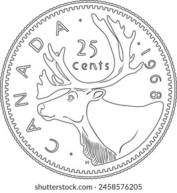  Kanada 25 Cents Münze Vektorgrafik Design Line Art handgemachte Silhouette.