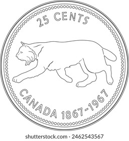 Canada 25 cents coin vector design handmade silhouette line art.