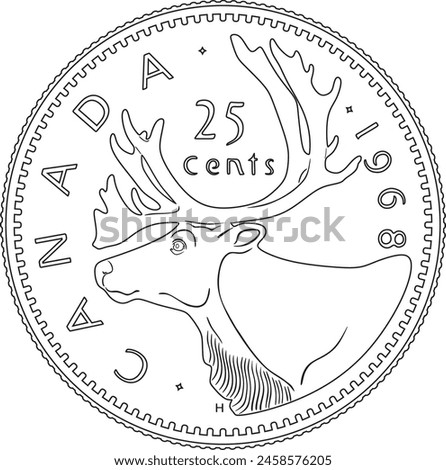  Canada 25 cents coin vector design line art handmade silhouette.