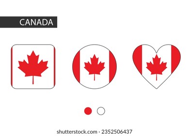 Canada 3 shapes (square, circle, heart) with city flag. Isolated on white background.