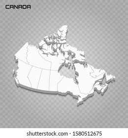 Canada 3d map with borders of regions. Vector illustration